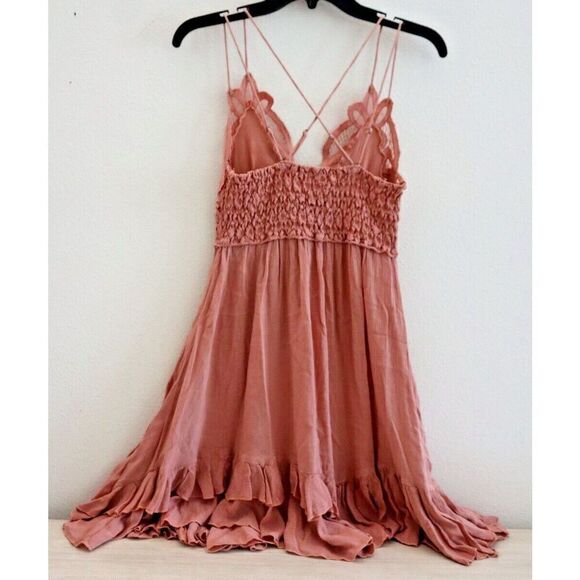 Intimately Free People Women's Sz S Rose Pink Adella Frilled Chemise Slip Dress - Picture 2 of 14